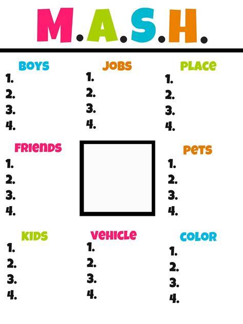 M.a.s.h Game Template – Free Editable Template & Examples - Great Research