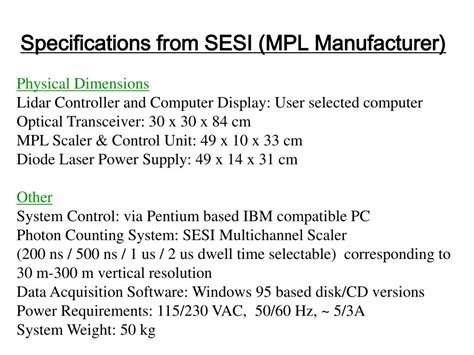MPL Specifications