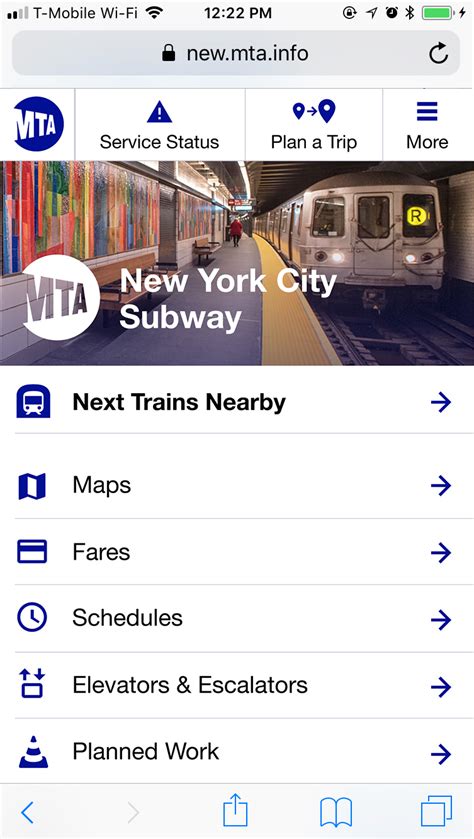 A computer screen showcasing the MTA's official website with various navigation and service information displayed