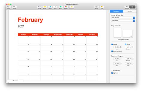 Mac Pages Calendar Template