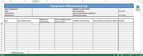 Machine Maintenance Log Template Excel