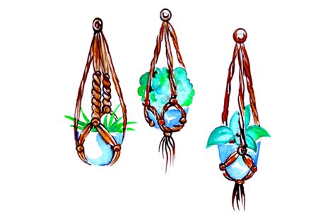 Download Macrame Plant Hangers in Watercolor SVG File - SVG Design Commercial Use Free PSD Mockups