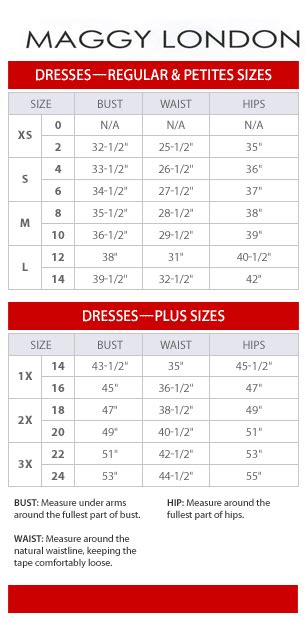 Maggy London Size Chart