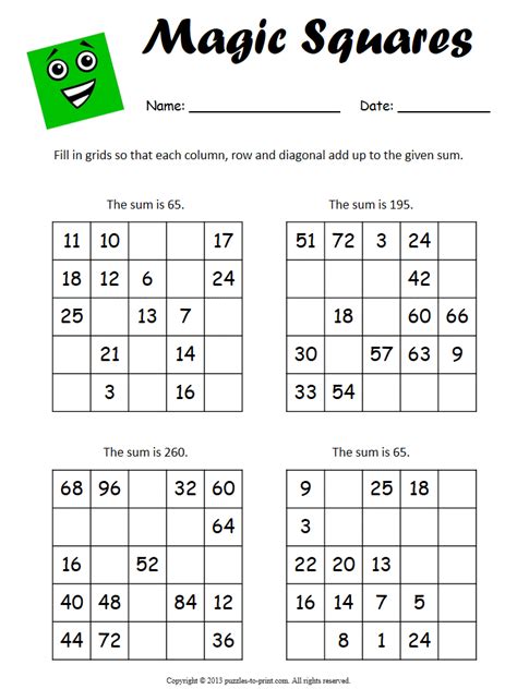 Magic Square Worksheet