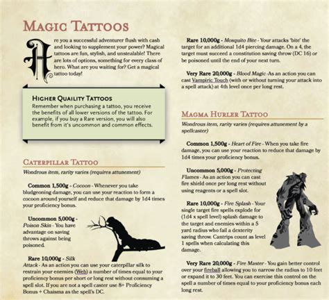 Magical Tattoos 5e