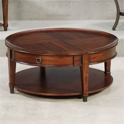 Hammary Sunset Valley Round Cocktail Table Rich Mahogany Round cocktail tables, Hammary