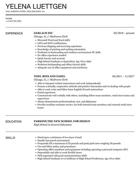 Mailroom Clerk Resume Sample Resumes Misc LiveCareer