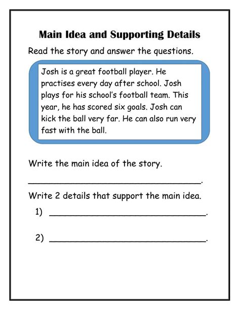 Main Idea And Supporting Details Worksheets 4th Grade