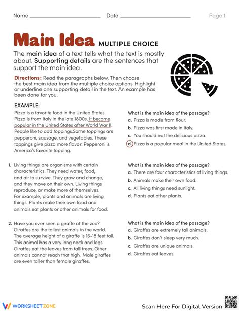 Main Idea Multiple Choice Worksheets