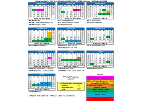 Maine Endwell Calendar