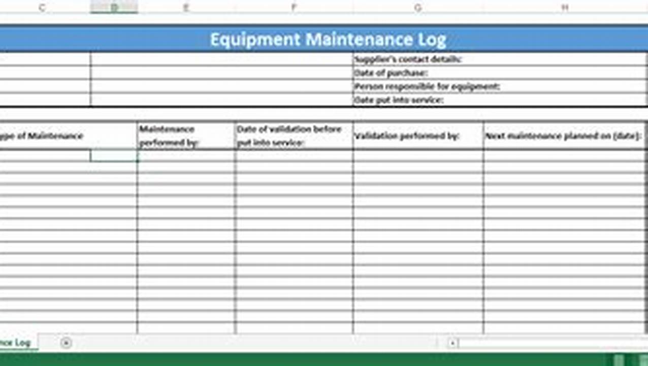 Maintenance Tracking, Excel Templates