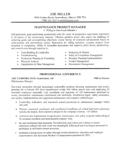 Maintenance Manager Resume Objective