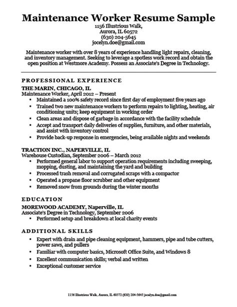 Maintenance Worker Resume