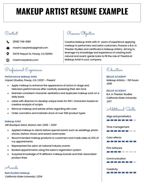Make Up Artist Resume