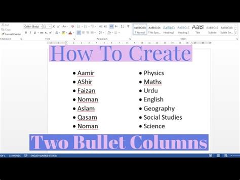 Make two columns with Bullets Using Section Breaks