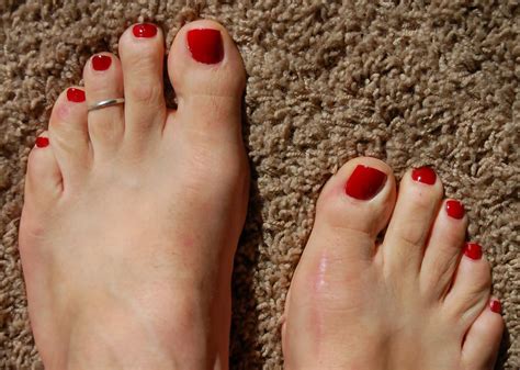 Male Feet Red Painted Nails