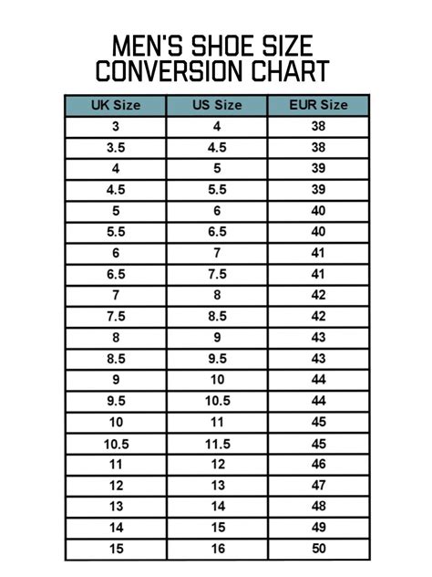 Male Shoe Size Chart