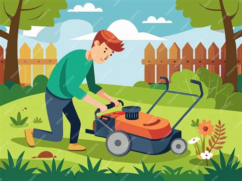 Man examining a lawnmower