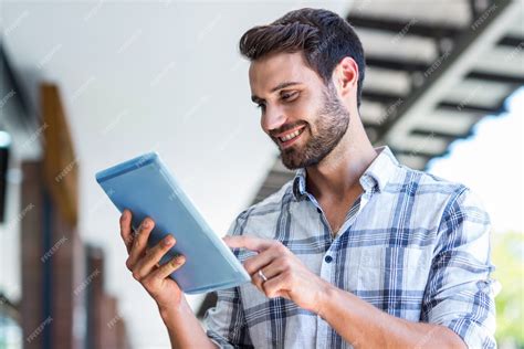 Man using tablet car