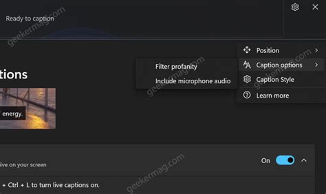 Manage Captions settings in Windows 11