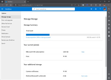 Manage OneDrive storage on the web