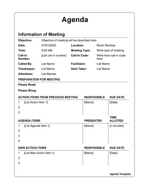 Management Meeting Agenda Template