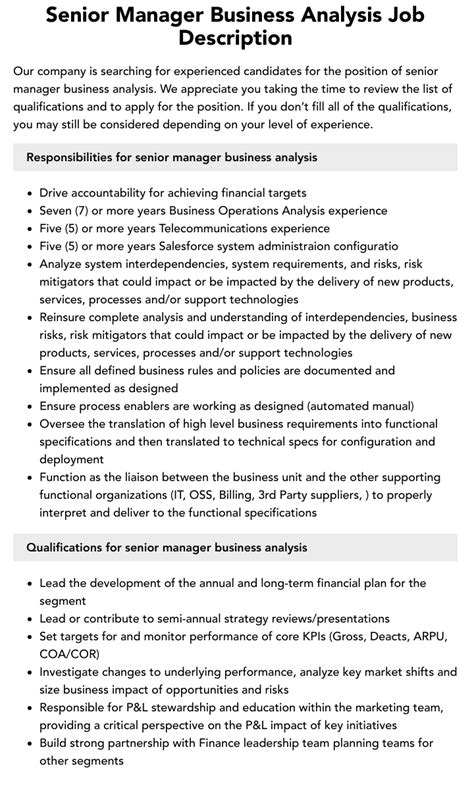 Manager Business Analysis