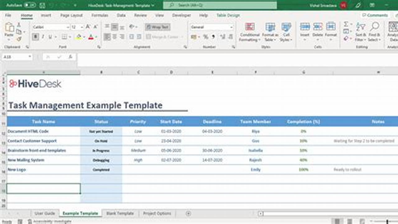 Managing Tasks, Excel Templates