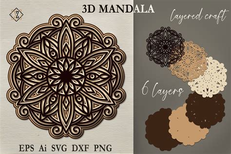 Mandala 3D. Mandala SVG Layered Design.