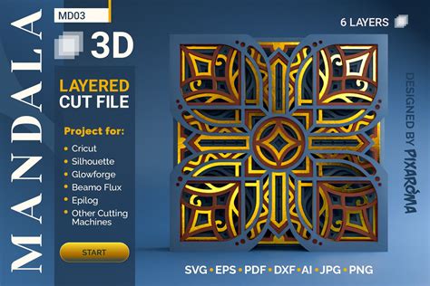 Download Mandala MD03 3D Layered SVG Cut File Printable