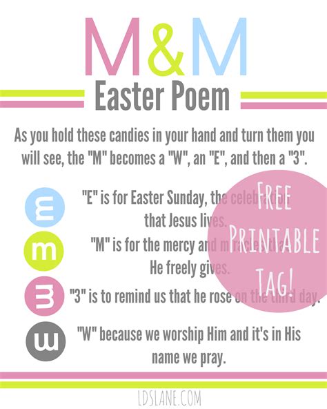 Mandm Easter Poem Printable