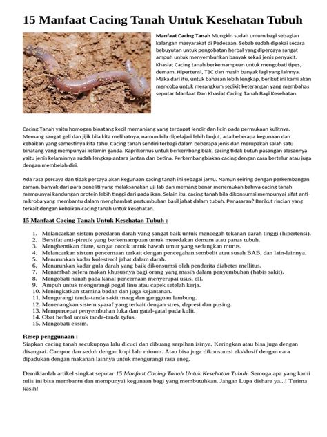 Manfaat Cacing Tanah