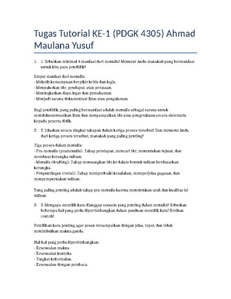 Manfaat Tutorial Questions
