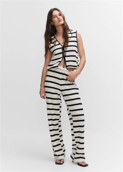 Mango Crochet Striped Top