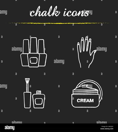 Manicure Chalk Icons Set Nail