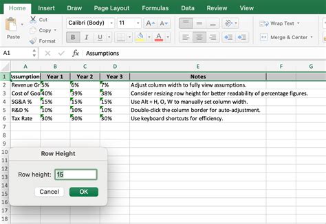 Manual Row Height &amp; Column Width Adjustment Shortcuts