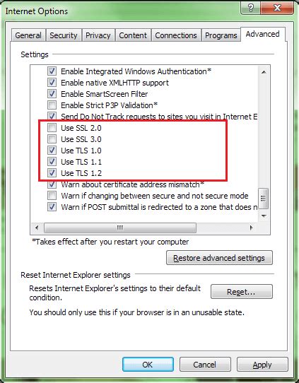 Manually Enable Outdated SSL and TLS Certificates
