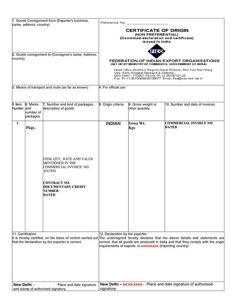 Manufacturer Certificate Of Origin Template