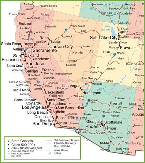 Map Of Nevada Arizona And Utah