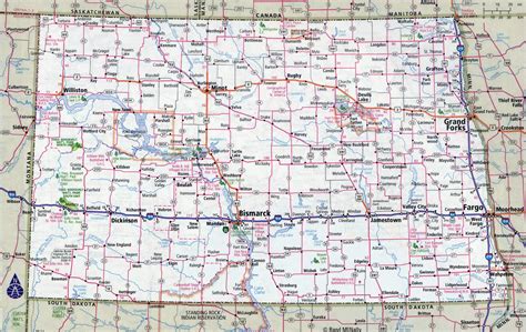Map of North Dakota Cities and Roads GIS Geography