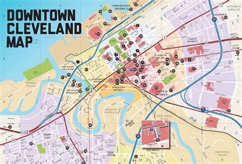 Cleveland downtown OH roads map, free printable map highway Cleveland city