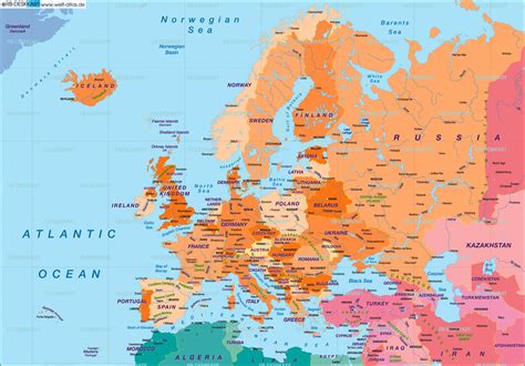 Map of Europe, map of the world political Map in the Atlas of the