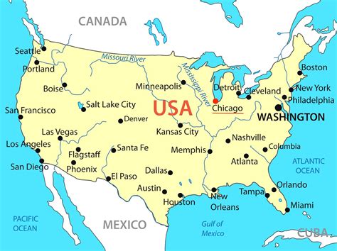 Map Of Usa With Chicago