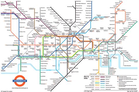 Map of London tube, underground & subway stations & lines