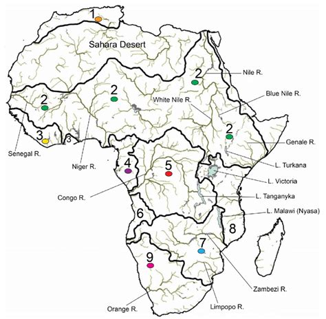 Free Labeled Printable Map of Africa Rivers in PDF