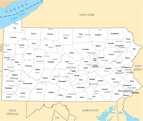 Labeled Map of Pennsylvania with Capital & Cities