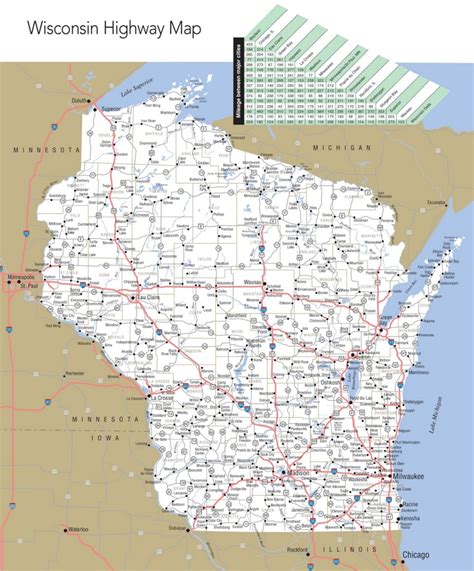 Printable Wisconsin Road Map Cards Highway Map, Road Trip Map