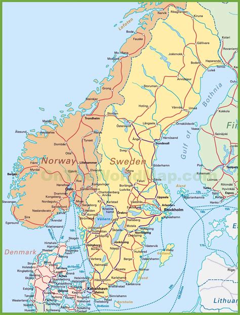 Vintage Sweden, Norway and Denmark map digitalScandinavia Map