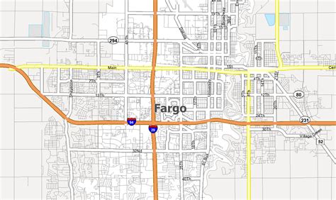 Fargo ND roads map, free printable map highway Fargo city surrounding area