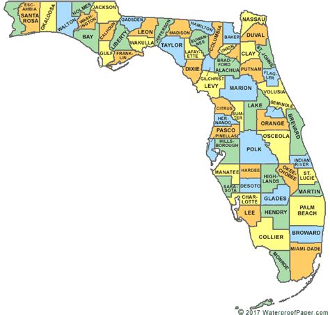 Map Of Florida By County Printable